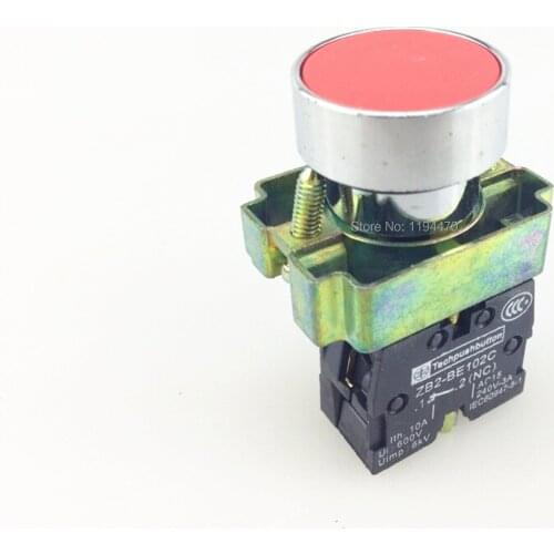 10pcs/Lot XB2 BA42 XB2-BA42 Red Self-reset Momentary Flush Pushbutton 1 N/C Flat Push Button Switch Replace Telemecanique