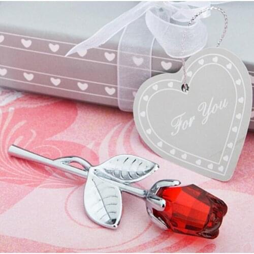 100pcs Transparent Crystal Rose Flowers Baby Shower Souvenirs Wedding Favors Gifts For Guest LX1663