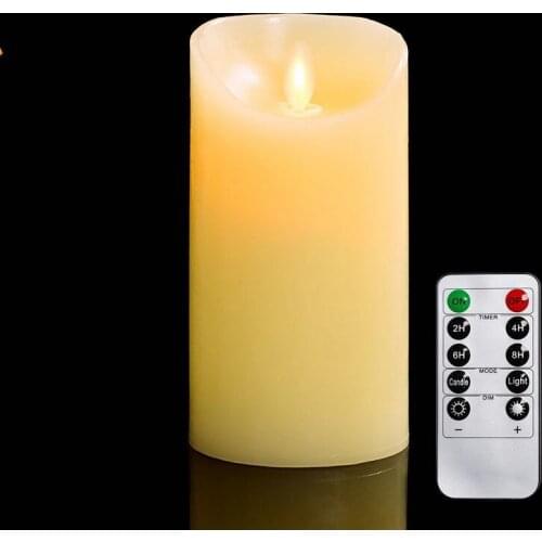 15cm(H) Flickering Flameless Pillar LED Candle Lights Remote controlled Timer moving wick melted edge Wedding Xmas Party-Amber