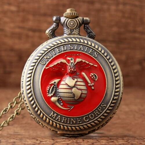 2020 Fashion Vintage United States Marine Corps Quartz Pocket Watch Pendant Necklace Chain Men Gifts Reloj De Bolsillo