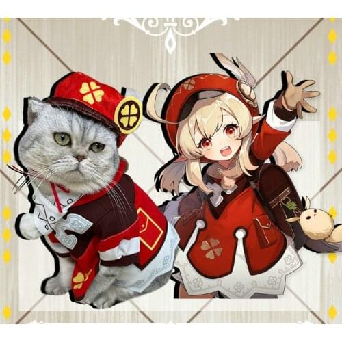 2021 New Style Pet Clothes Game Genshin Impact Klee Cosplay Costume Anime Cat Hat Scarf Cloak Set