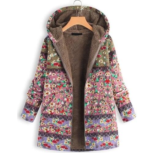 2021 Womens New Large Cotton Clothing Womens Middle And Long Printed Thickened Cotton Coat Autumn And Winter Em