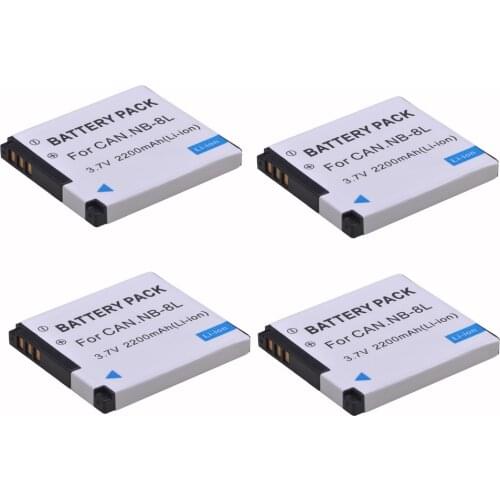 4Pcs 2200mAh NB-8L NB8L 8L Li-ion Battery for Canon PowerShot A3300 A3200 A3100 A3000 A2200 A1200 IS Camera Battery