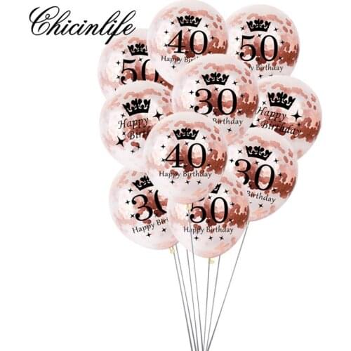 Chicinlife 10pcs rose gold Inflatable Confetti Balloon Happy Birthday 30th/40th/50th Engagement adult Birthday Party Decoration