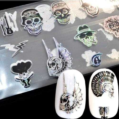 Nail Foil Laser 3D Skull Image Skull Nail Stickers Decals Mixed Style Nail Foils Wraps DIY Nail Decoration Patch