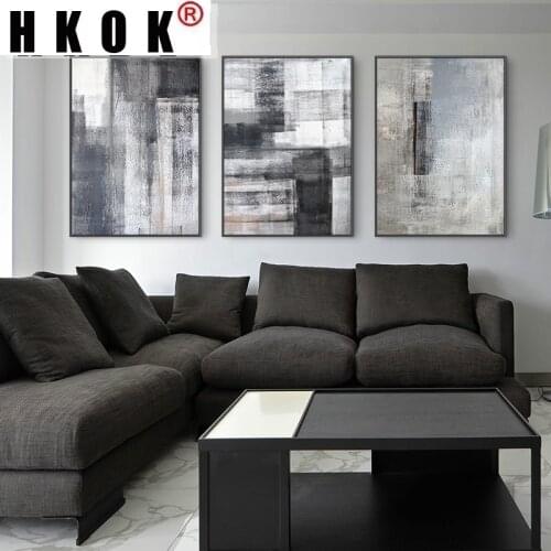 HKOK Abstract Canva Painting Poster Print Black White Grey Minimalism Sofa Wall Art Picture Home Decor For Living Room Unframed