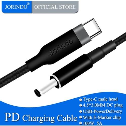 JORINDO Dell laptop PD fast charging cable，Type-C to DC4.5*3.0MM dual male plug Notebook power adapter 65W charging wire