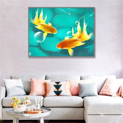 Goldfish Painting Art Fish Poster - Animals Prints Wall Pictures for Living Room Bathroom Decor Kitchen Decoration Canvas Art