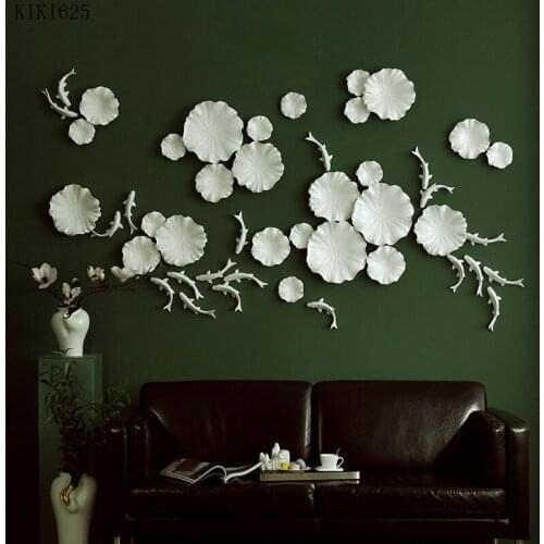 Ceramic Wall Pendant Three-dimensional Golden Fish Lotus Leaf Wall Hanging TV Cabinet Background Decoration Irregular Wall Decor