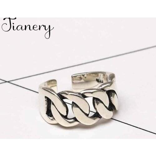 JIANERY Trendy Silver Color Hollow Chain Rings For Women Bridal Wedding Engagement Jewelry Large Opening Antique Rings
