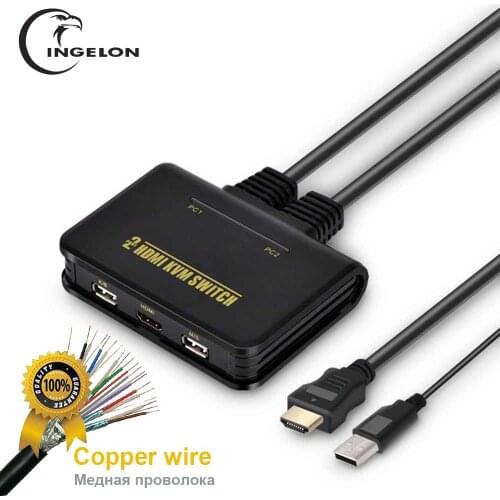 Ingelon HDMI KVM Switch 2 port USB Switcher Build in Cable for 2 PC HDTV Monitor Keyboard Mouse Sharing Portable kvm-Switch