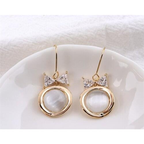 Hot Sale Korean Fashion Temperament Elegant Bow Hanging Opal Drop Earrings Jewelry For Women Girls Summer Party Gift