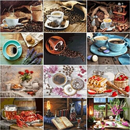 LUOVIZEM DIY 5D Diamond Painting Retro Coffee Scenery Embroidery Full Square/Round Drill Charm Drawing Room Decor Painting