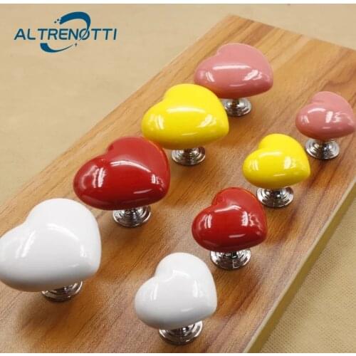 Furniture Ceramic Handle Cabinet Drawer Door Pull Wardrobe Ktichen Cupboard Heart Shape Red White Pink For Kids Room Closet Knob