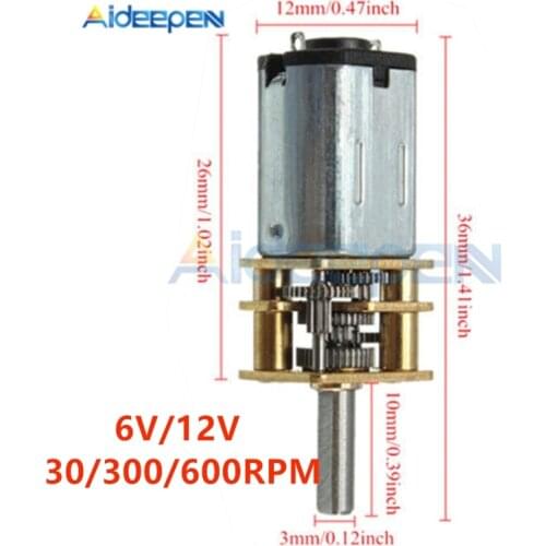 DC 6V 12V N20 Mini Micro Metal Gear Motor 30RPM 300RPM 600RPM Micro Speed Reduction Gear Motor With Metal Gearbox