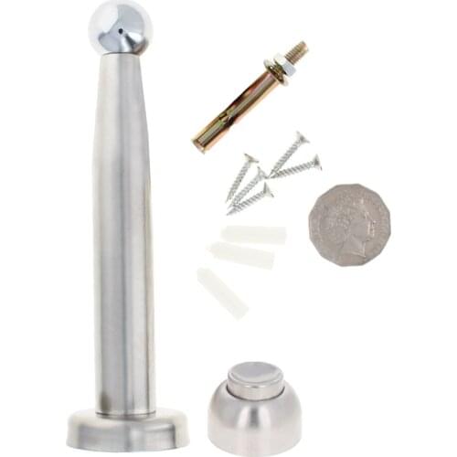 MroMax 1/2pcs New Door Touch/Stoppers 185/200/220/250mm Stainless Steel+Rubber Long Round Extension Type Brushed Door Hardware