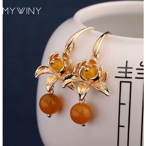 MYWINY NEW with flowers earrings jewelry pistil, Nature stones fashion vintage earrings