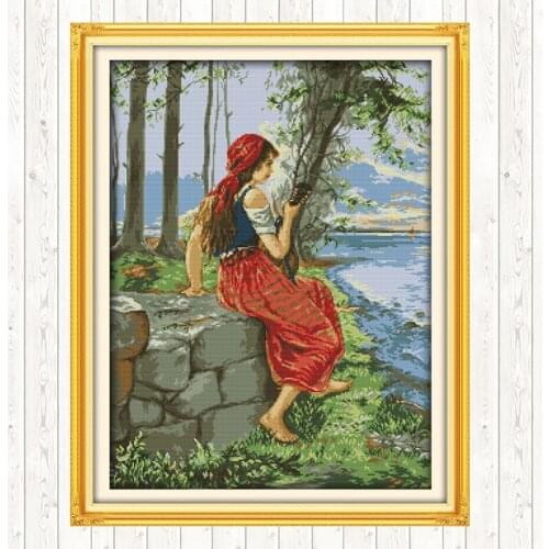 Watching The Sea Handmade DIY Needlework Crafts DMC Cotton Thread Printed Canvas Cross Stitch Kits 14CT 11CT Counted and Stamped