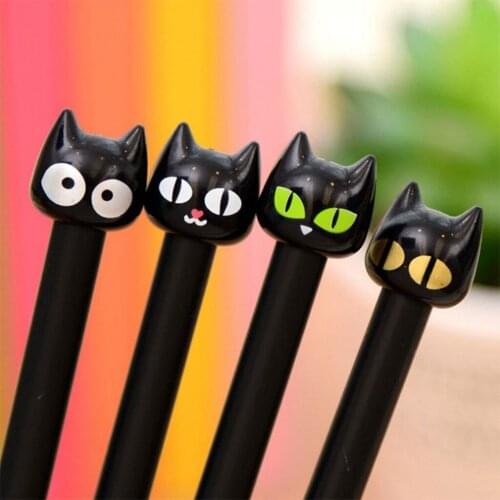 4PCS/Pack Cartoon Kitten Black Gel Pen Refillable Rollerball Pen Halloween/Christmas Party Supplies Gift for student Kid