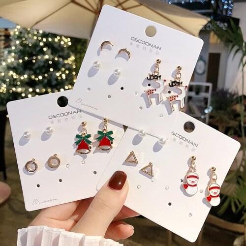 Earring Set Combination Ins Korea New Christmas Earrings Exquisite Little Girl Cute Little Moose Student Ear Ornaments