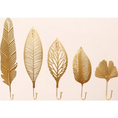 2Pcs/set Wall Mounted Hooks Leaves Shape Towel Door Hook Gold Coat Robe Clothes Hanger for Bathroom Kitchen Contemporary Style