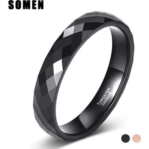 Somen Unisex 4mm Tungsten Wedding Rings Multi-Faceted Rose Gold/Black Engagement Band for Women Men Comfort Fit For Couple