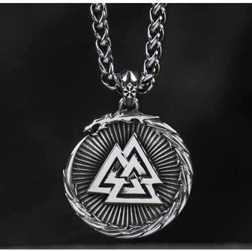 The viking Valknut necklace for men wolf stainless steel pendant