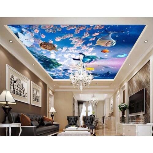 Custom photo 3d wallpaper Non-woven ceiling mural Shark dolphin fish decoration painting 3d wall murals wallpaer for walls 3d