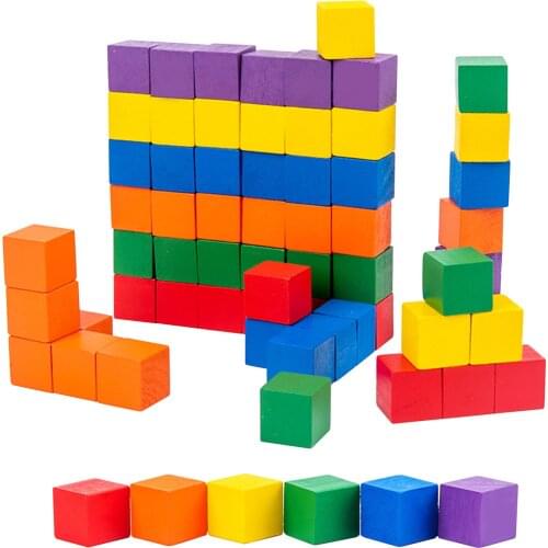 Montessori Colorful Wooden Cubes Dice Blocks Kids Early Educational Shape Assembly Toys for Children Christmas Birthday Gifts