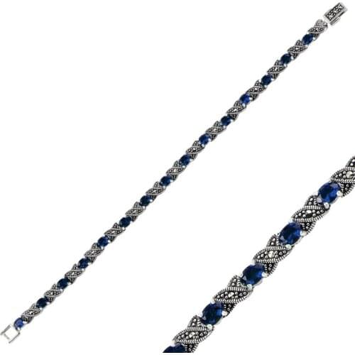 Silver 925 Sterling Marcasite & Zircon Crystal Bracelet