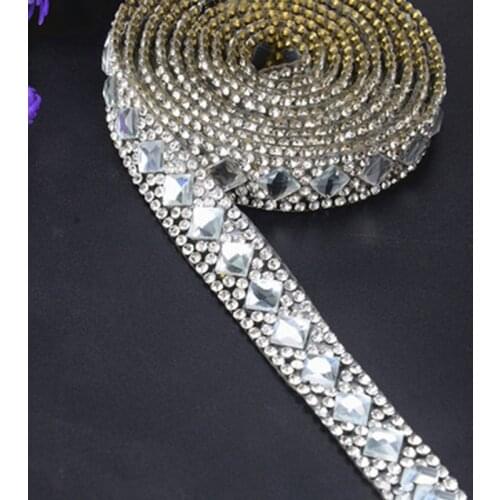 Silver Rhinestone Ribbon Crystal Banding Beaded Iron On Applique Trim For Bridal Embellishments Decoration Tape Chain DIY Craft