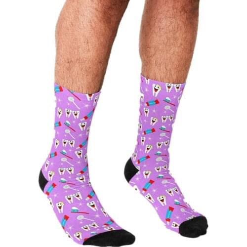 Funny Socks Men harajuku Funny teeth. Cute tooth art. Dentist pattern design Printed Happy hip hop Novelty Skateboard Crew Socks