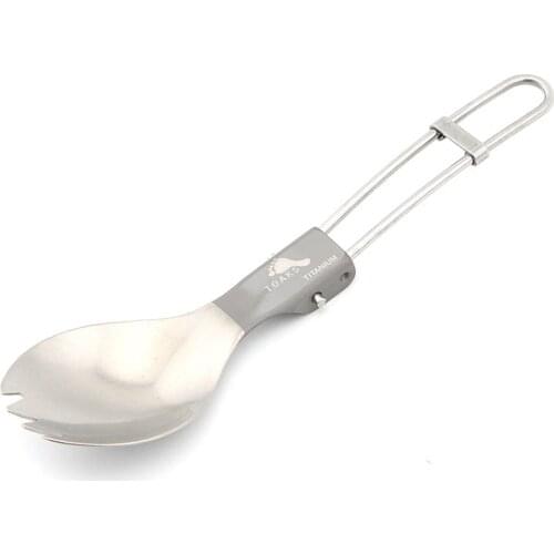 TOAKS Titanium Spork Outdoor Camping Picnic Folding Fork Spoon Dual-use Ultralight 18g Tableware Bacteriostatic Flatware T-21
