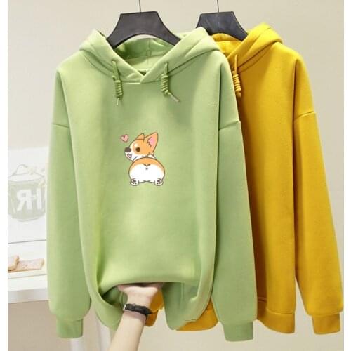 Autumn Funny Corgi Dog Print Women Sweatshirt Poleron Mujer Cute Animal Graphic Oversized Hoodies Femme Cartoon Tops Pullovers