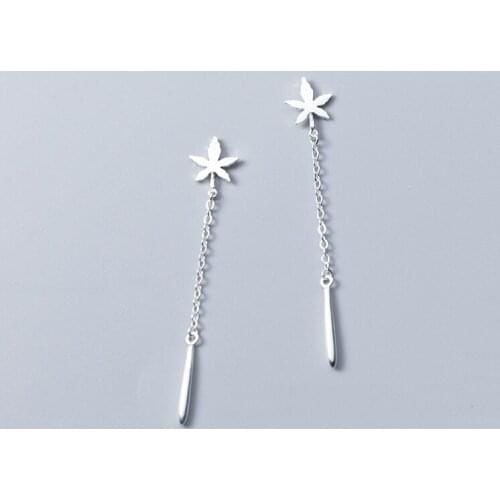 MloveAcc 925 Sterling Silver Cute Maple Leaf Stud Earrings Women Girls Birthday Party Gift Real Silver Jewelry