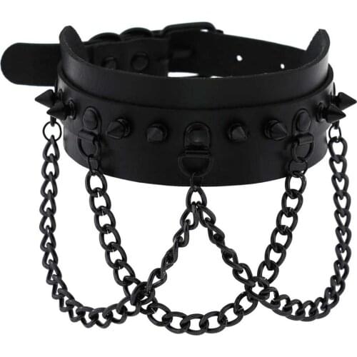DIEZI 16 Colors 2020 New Punk Harajuku Cosplay Black Chain Rivet PU Leather Choker Tassel Necklace For Women Statement Necklaces