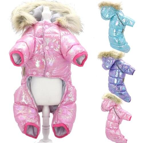 Winter Dog Snow Coat Thick Waterproof Dog Clothes Pet Jumpsuit Fur Collar Pet Puppy Clothing Jacket For Yorkshire Chihuahua Pug