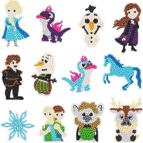 12PCS Diamond Painting Stickers Kits for Kids DIY Diamond Art Mosaic Stickers by Numbers Kits for Children Boys Girls