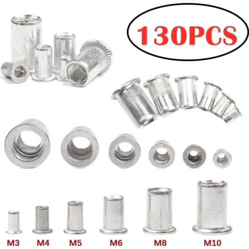 130PCS M3/4/5/6/8/10 Aluminum Alloy Rivnut Flat Head Threaded Rivet Insert Nutsert Cap Rivet Nut