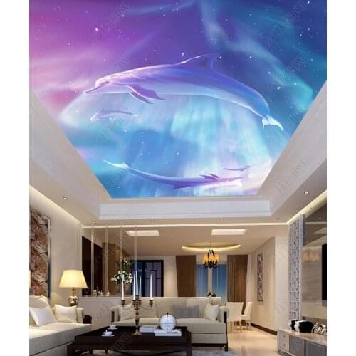 1830 Fantastic Dolphin Swimming Printing stretch ceiling film for workshop ceiling decoration
