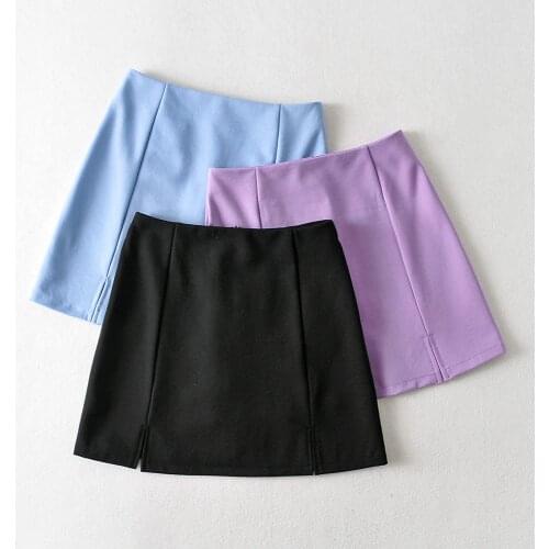 2021 Summer mini skirt sexy a line skirt high waisted skirt office ladies split skirts back zipper skirts blue purple black
