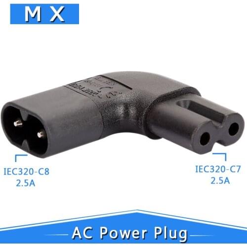 IEC320 C8 to C7 Power Adapter, IEC 320 C7 C8 Figure 8 Left and Right Angle AC Power Adapter C7 to C8 Plug Converter