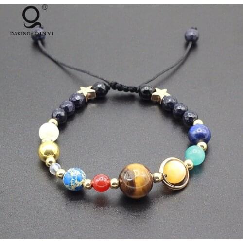 Outer Space Universe Galaxy Planets Natural Stone Bead Solar System Bracelet Jewelry