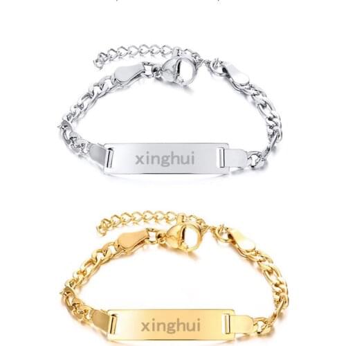Anti Allergy Stainless Steel Bracelets Personalize Name Birth Date Bar Custom Girls Boys Infant Baptism Gifts Kids Jewelry