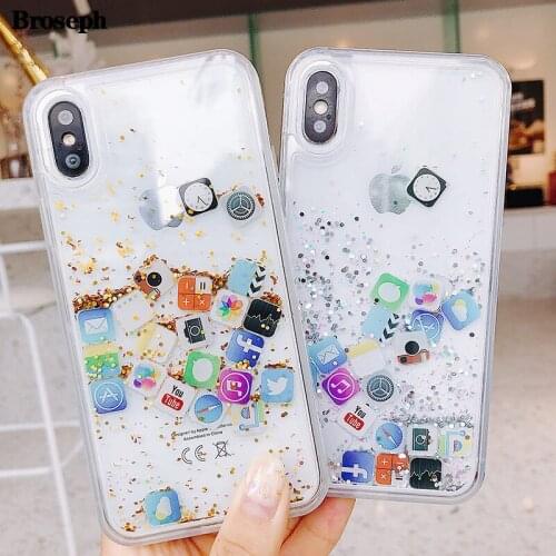 Liquid Quicksand Phone Case For iPhone XR XS Max X 6 6S 7 8 Plus SE 2020 Glitter Cute APP icon Cover For iPhone 11 Pro max capa