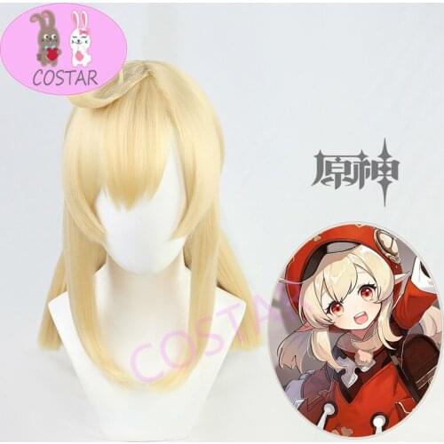 COSTAR Game Genshin Impact Costume Klee Cosplay Wig Ponytails Women Beige Headwear Heat Resistant Synthetic Hair+free Wig Cap