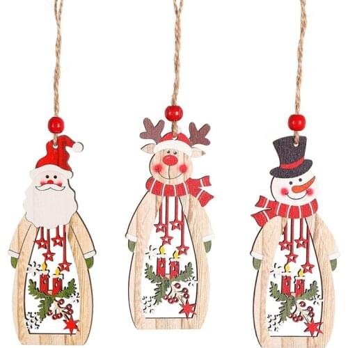 Wooden Christmas Decorations Santa Claus Snowman Elk Hanging Pendant for Xmas Tree Decoration New Year 2022 Home Decor Kids Gift