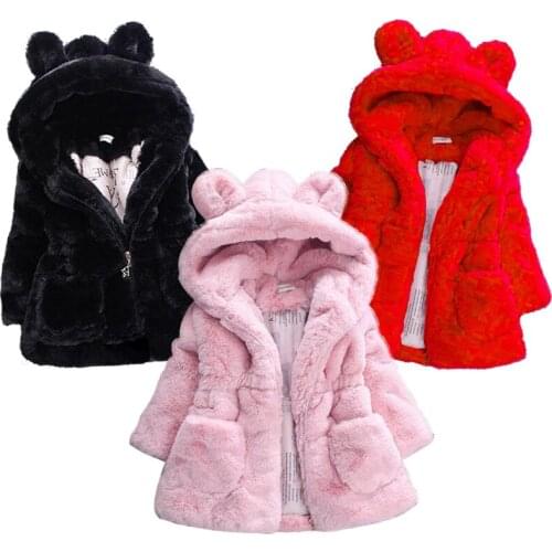 Kids Girls Boys Artificial Fur Warm Hooded Autumn Winter Girls Infant Clothing Childrens Jacket