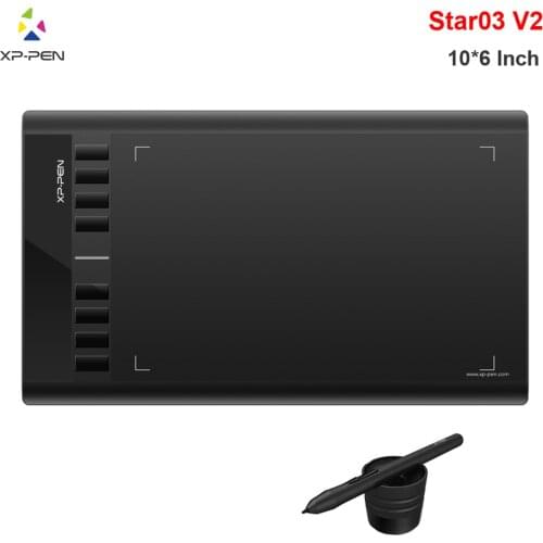 XP-Pen Star03 V2 Drawing Tablet Digital Graphics 10x6 inch for Beginner Kids with 8 Express Keys and Batter-Free P01 Stylus