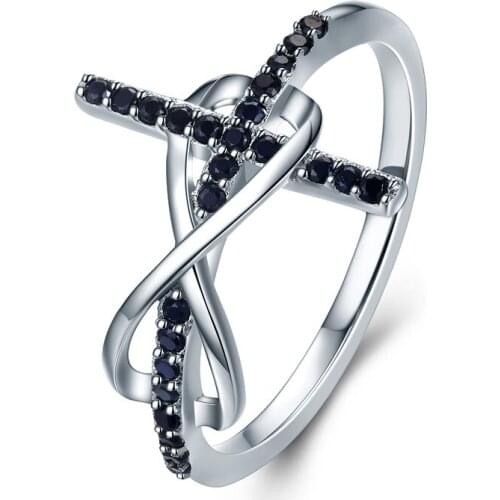 Classic 8 Word & Cross Black Zircon Rings for Women Fashion Jewelry Inlaid Anniversary Accessories Love Gift Lady Ring